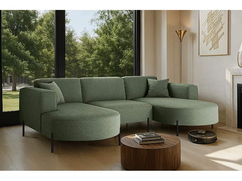 Ecksofa, Sofa Designer Modena U Rein stoff Quelle Grün
