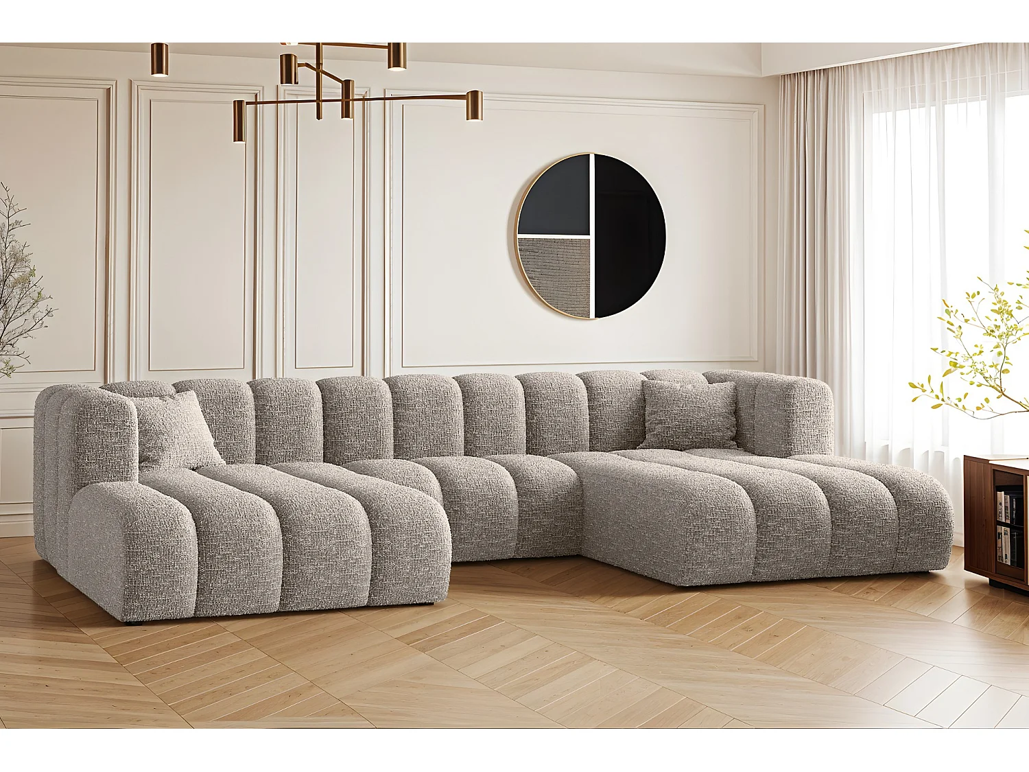 Ecksofa, U-form Sofa Grand modular stoff Haga Hellgrau