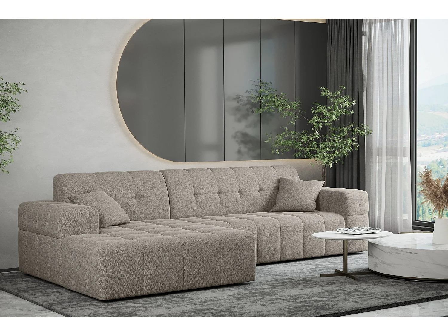 Ecksofa Eckouch Wohnzimmer NIMES Stoff Verita Warmbeige Links
