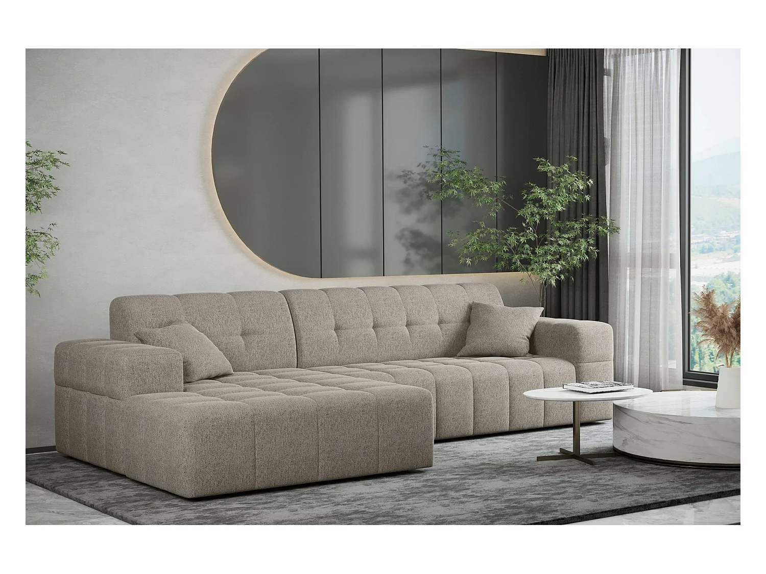 Canapé d'angle Eckouch salon NIMES tissu Verita beige chaud gauche