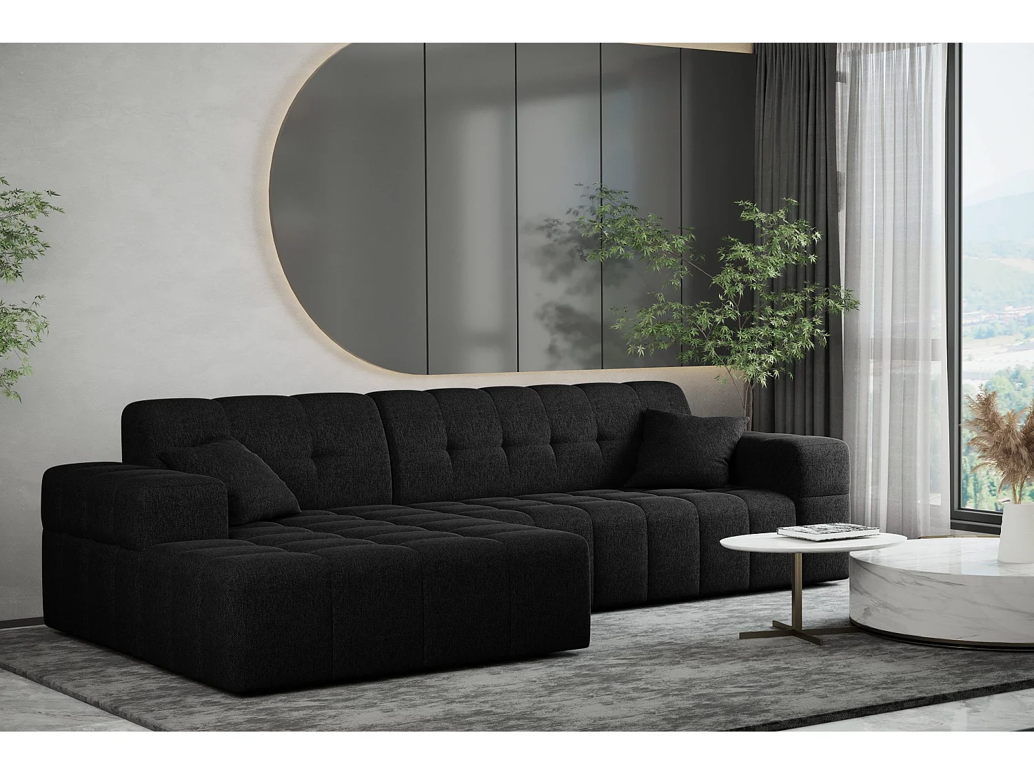 Ecksofa Eckouch Wohnzimmer NIMES Stoff Verita Schwarz Links