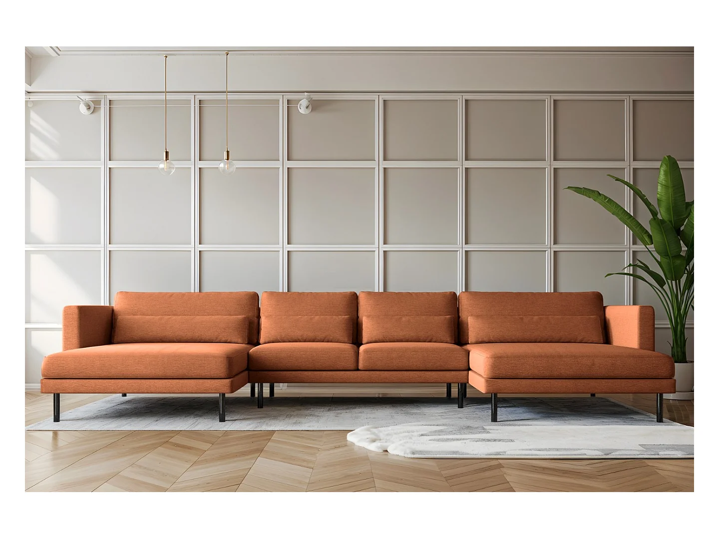 Canapé d'angle DANI en tissu en forme de U Verita Copper