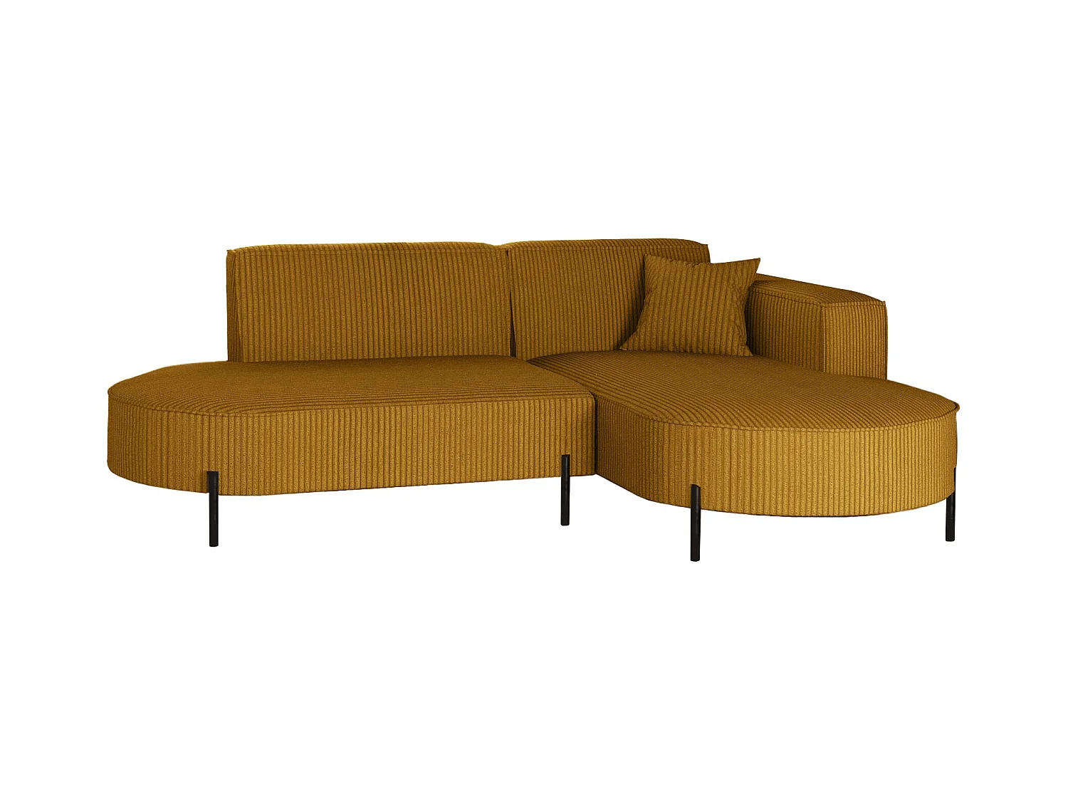 Canapé d'angle, canapé en L design Modena tissu pur Poso couleur moutarde droite