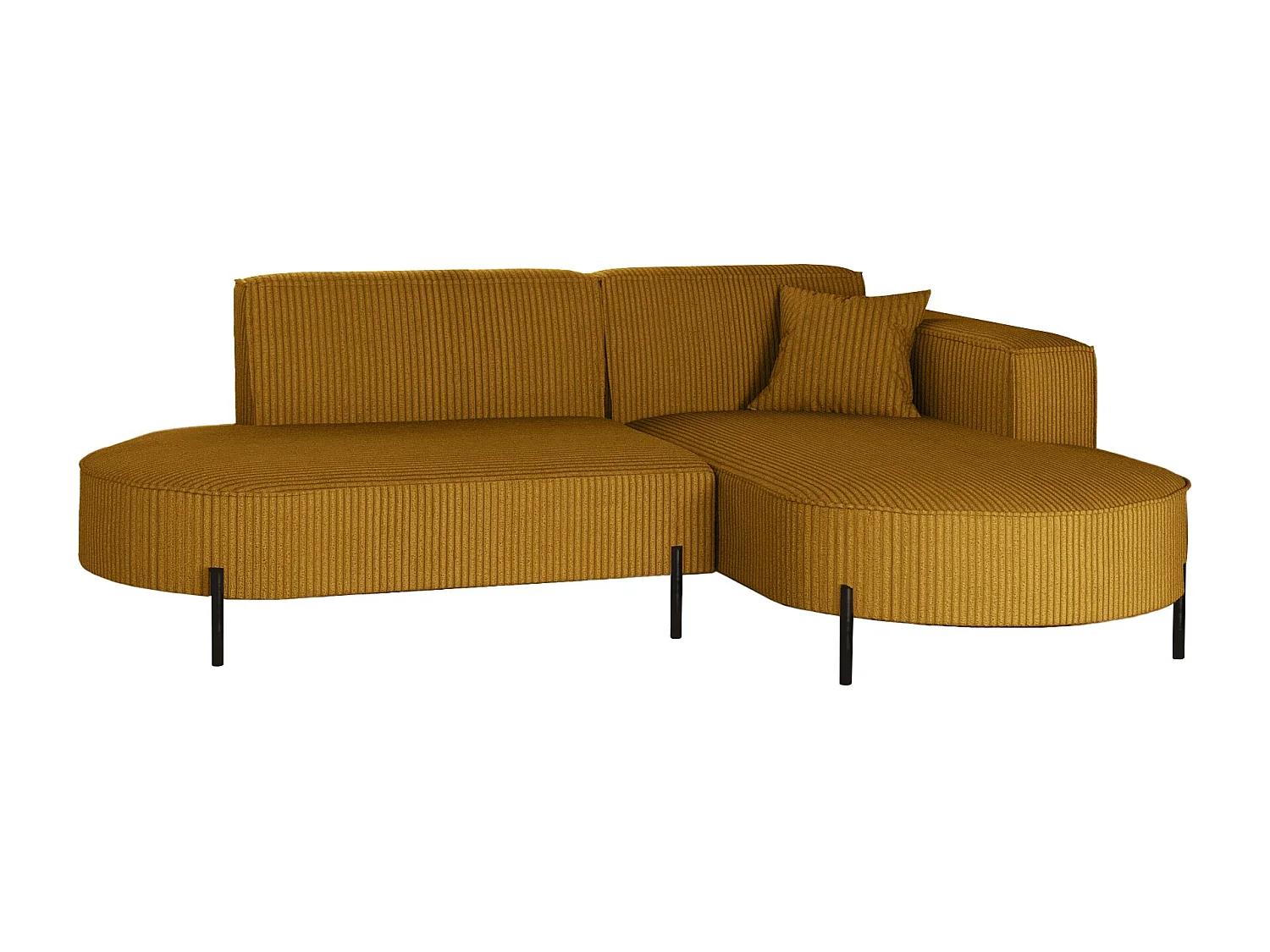 Canapé d'angle, canapé en L design Modena tissu pur Poso couleur moutarde droite