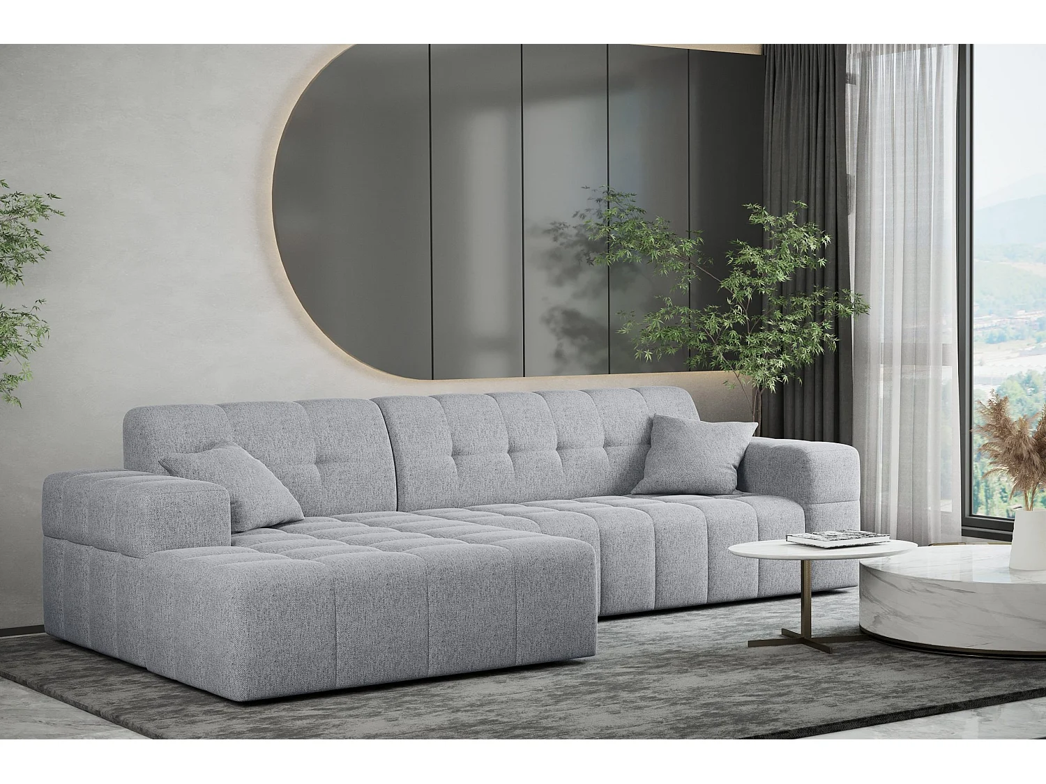 Ecksofa Eckouch Wohnzimmer NIMES Stoff Verita Grau Links