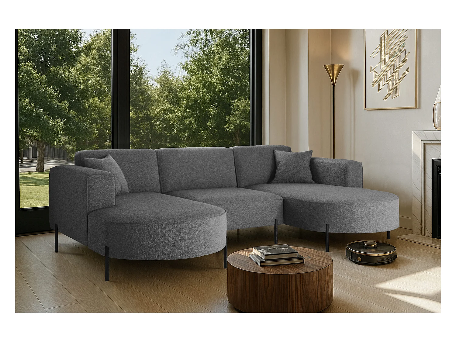 Ecksofa, Sofa Designer Modena U Rein stoff Quelle Graphit