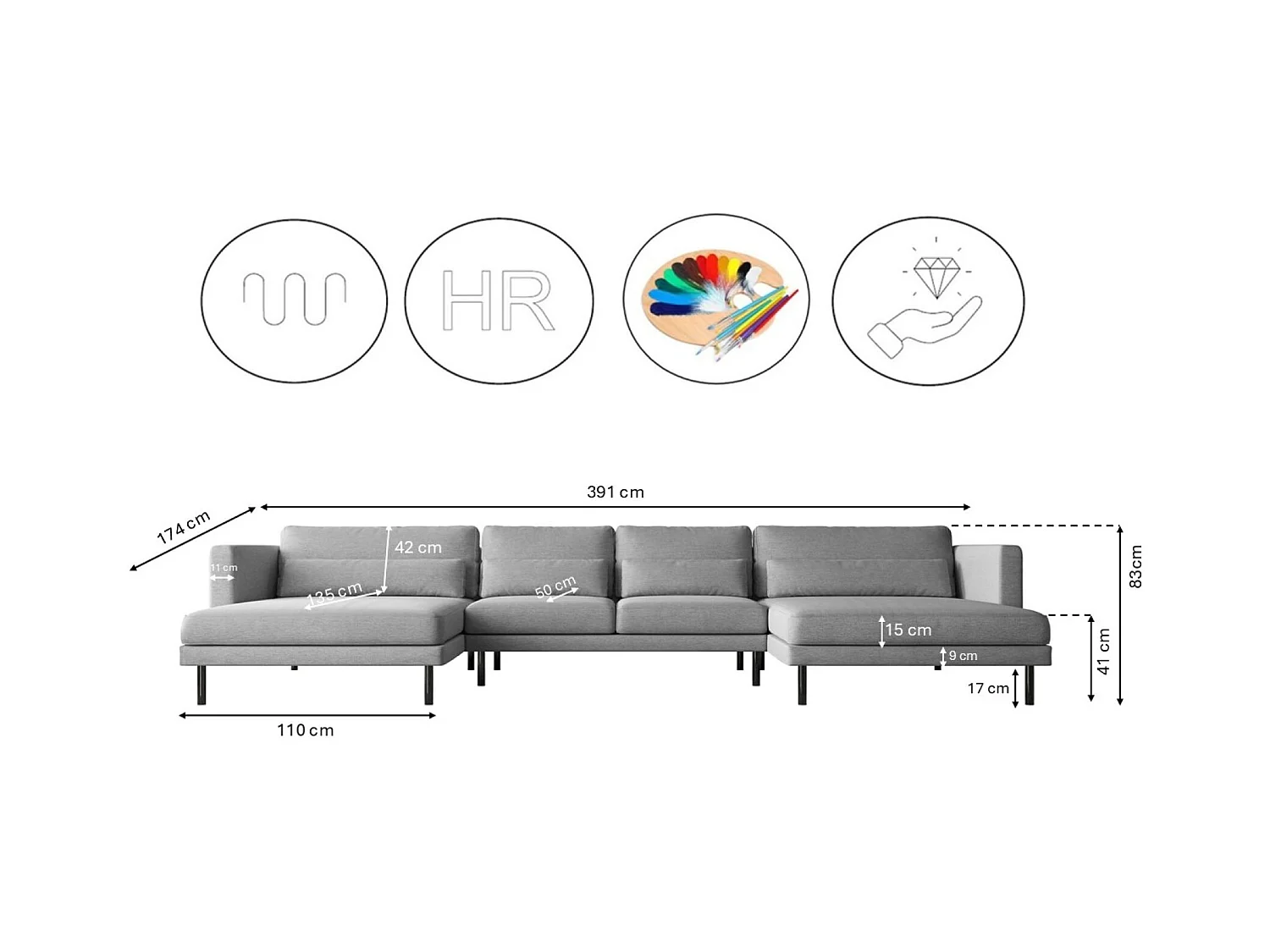 Canapé d'angle DANI en tissu U Verita Grey