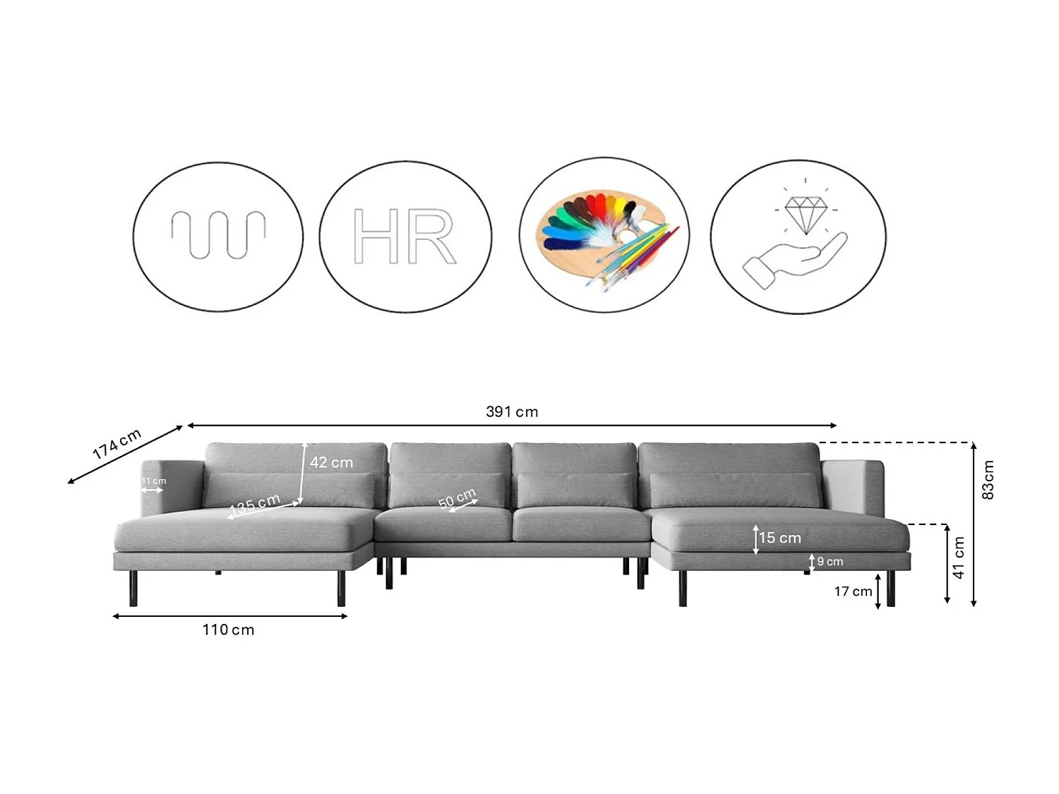 Canapé d'angle DANI en tissu U Verita Grey