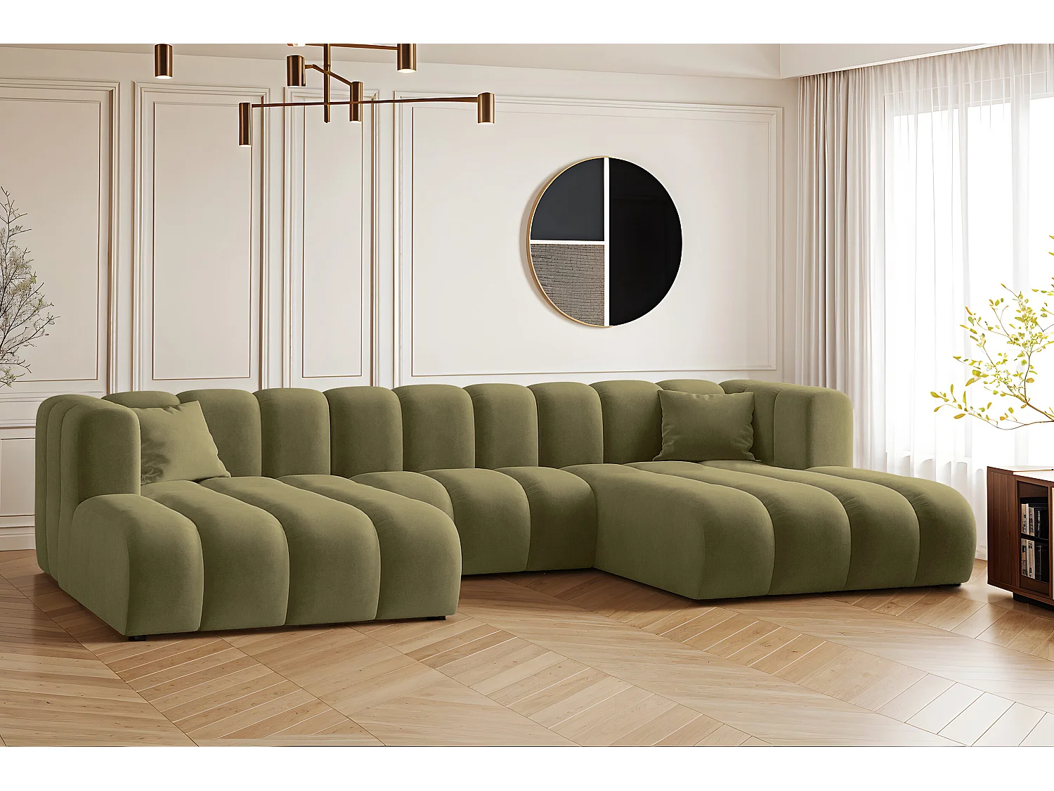 Canapé d'angle U-de Sofa Grand Modular en tissu Salvador Olive