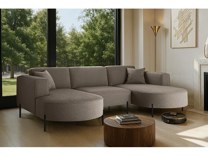 Hoekbank, Sofa Designer Modena U Pure stof Quelle Brown