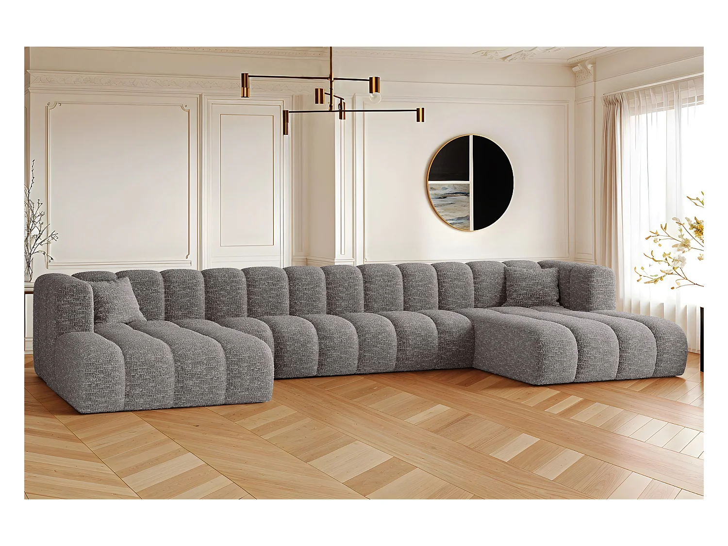 Ecksofa, U-form Sofa Grand U XL  modular stoff Haga Grau
