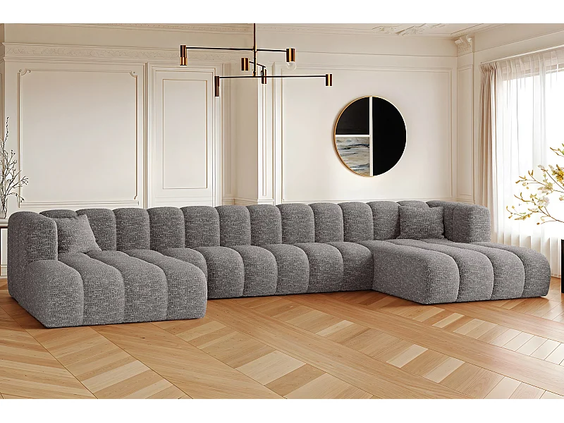 Divano angolare, divano a U Grand U XL componibile tessuto Haga Grey