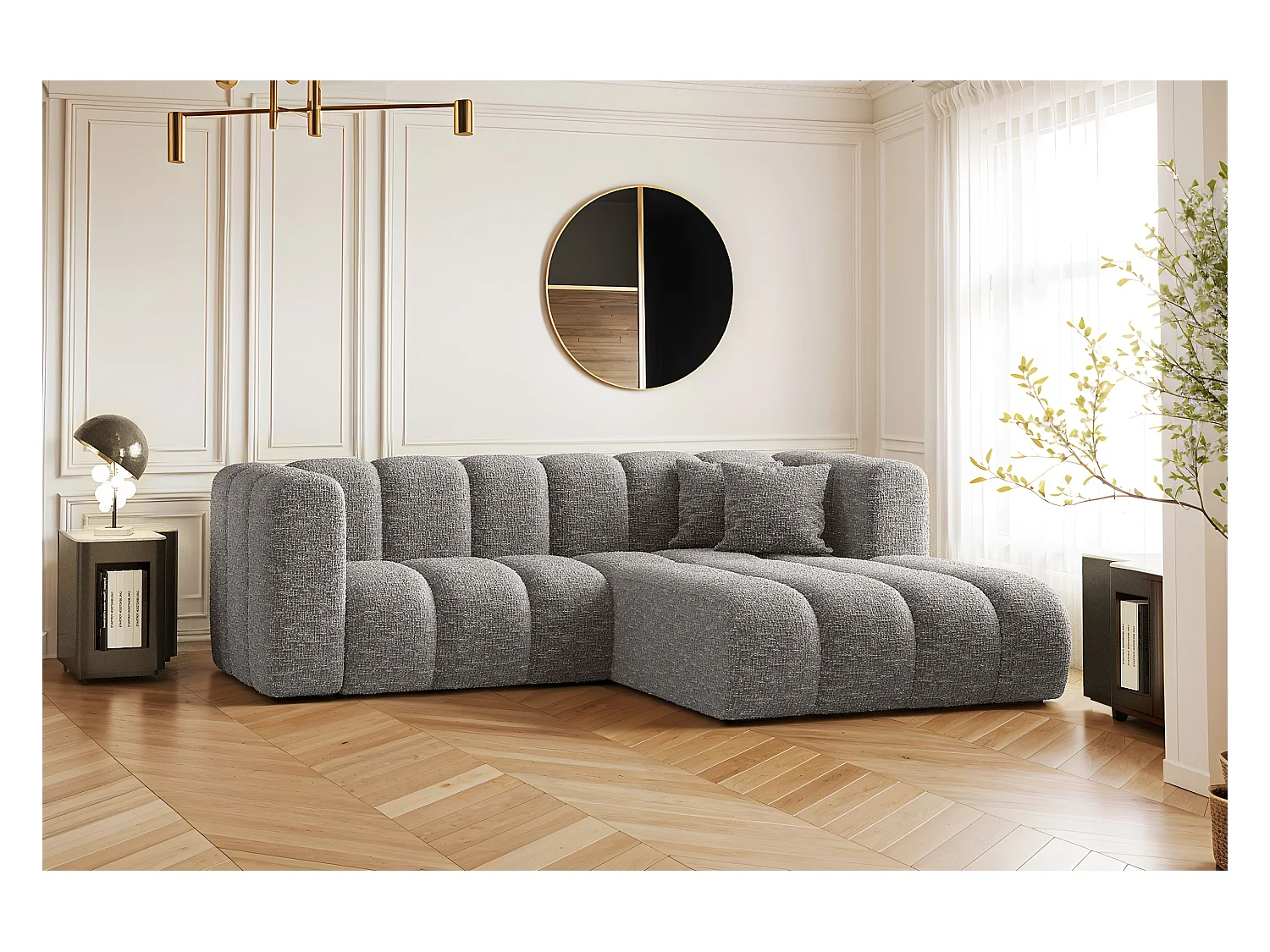 Ecksofa, L-form Sofa Grand modular stoff Haga Grau Rechts