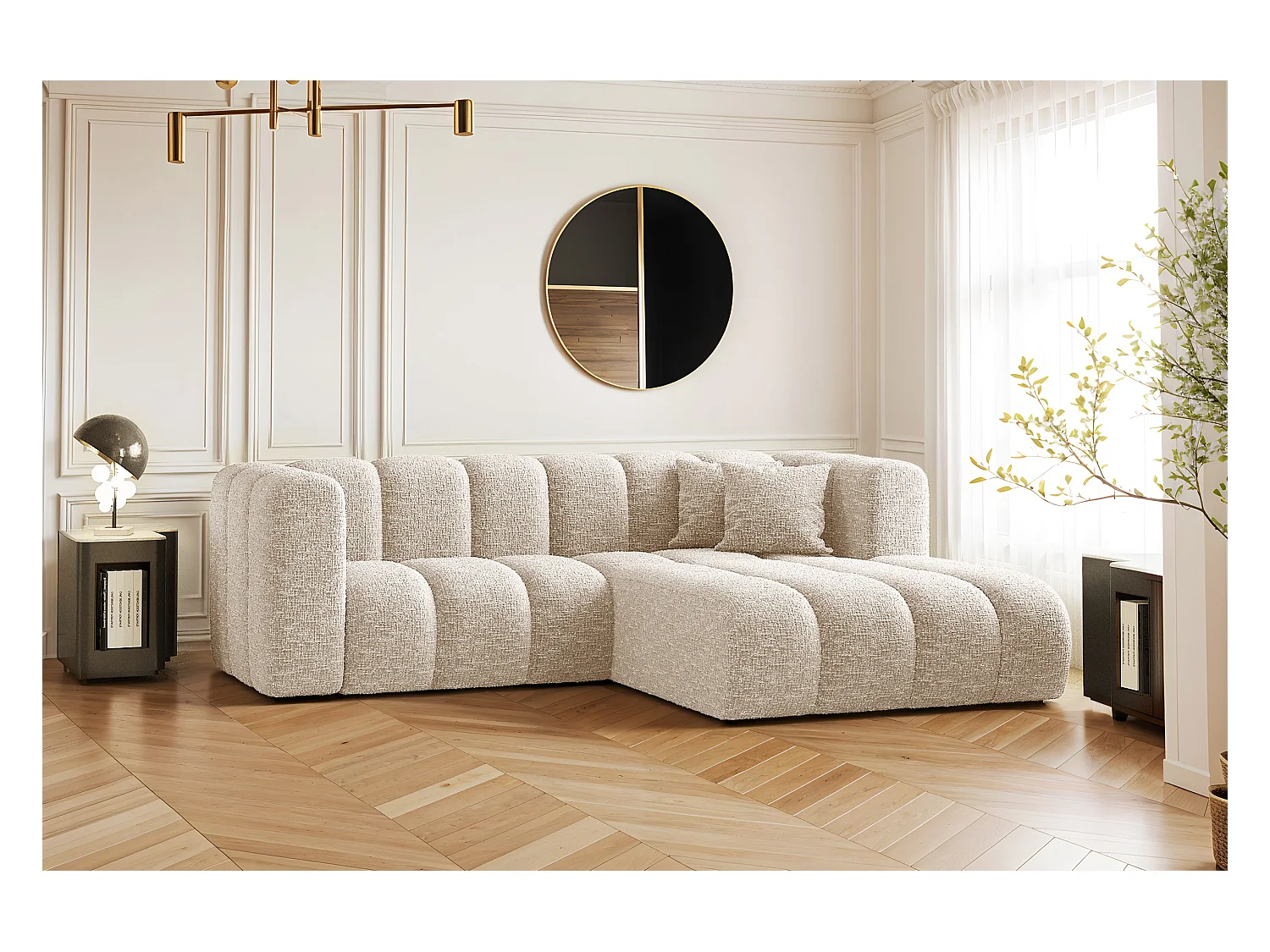 Ecksofa, L-form Sofa Grand modular stoff Haga Ecru Rechts