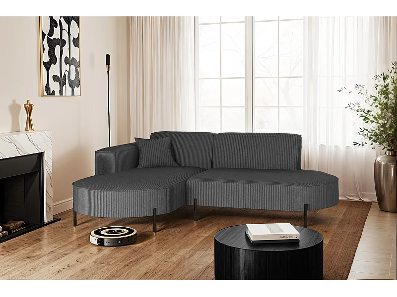 Ecksofa, Sofa L-Form Designer Modena Rein stoff Poso Graphit Links