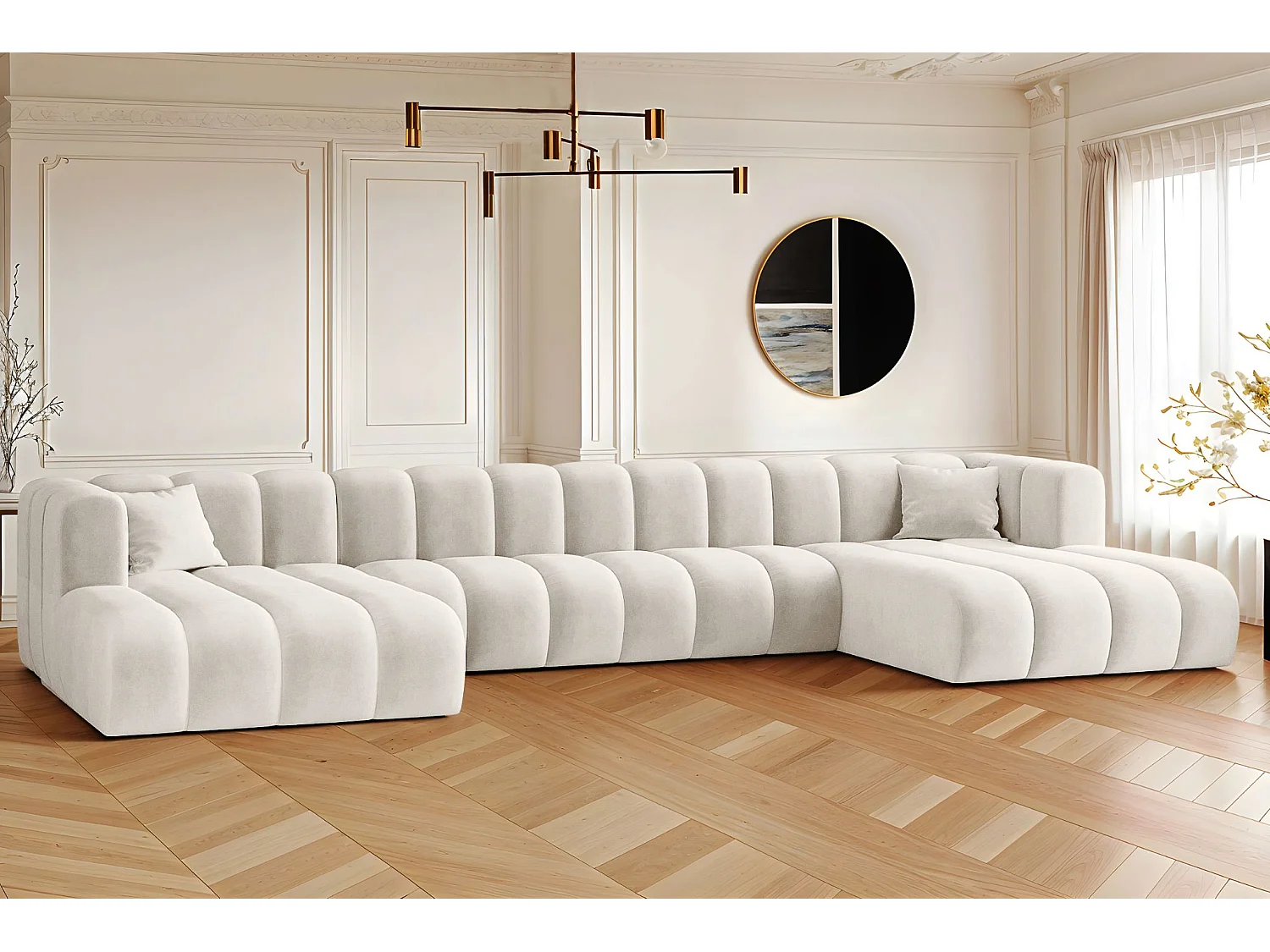 Canapé d'angle U-de Sofa Grand U XL modulable en tissu Salvador Gris Clair