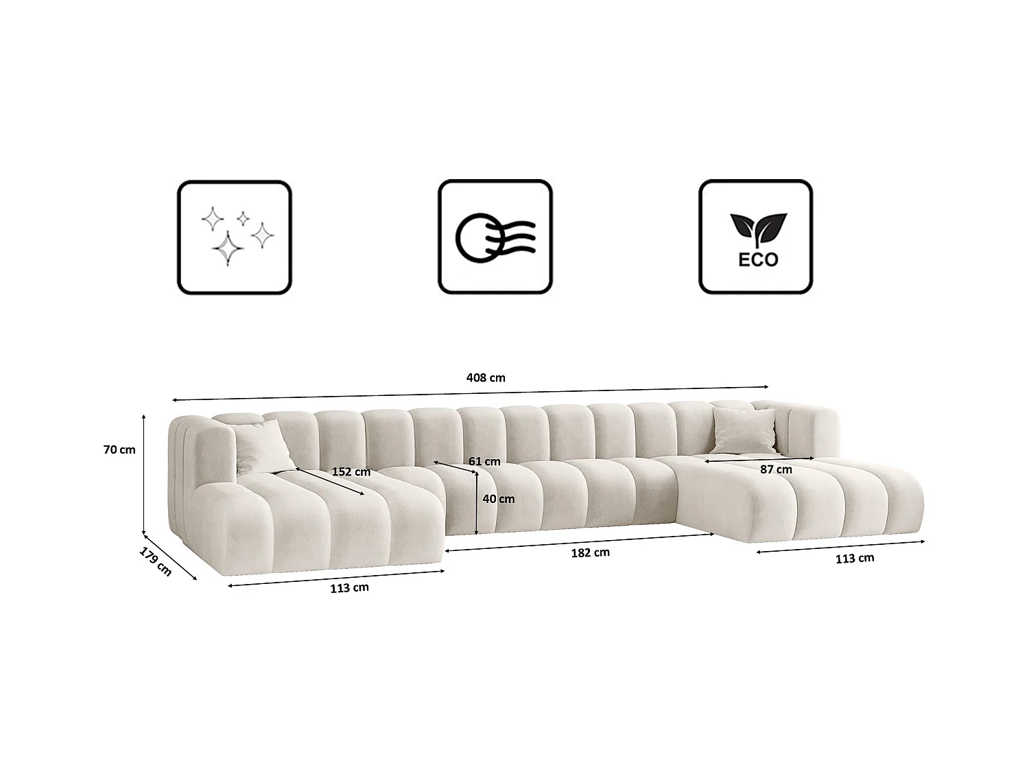 Canapé d'angle U-de Sofa Grand U XL modulable en tissu Salvador Gris Clair