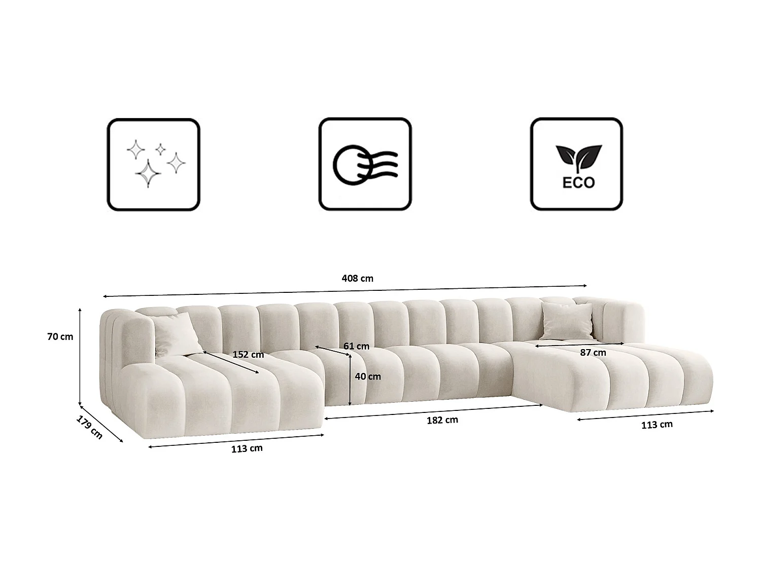 Canapé d'angle U-de Sofa Grand U XL modulable en tissu Salvador Gris Clair