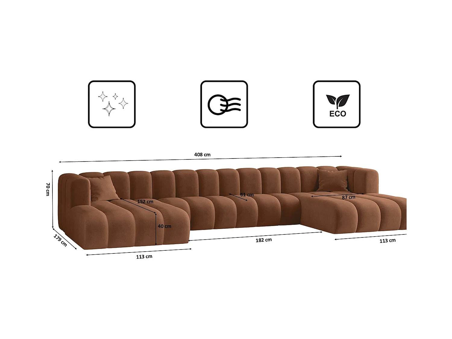 Canapé d'angle U-de Sofa Grand U XL modulable en tissu Salvador Brown