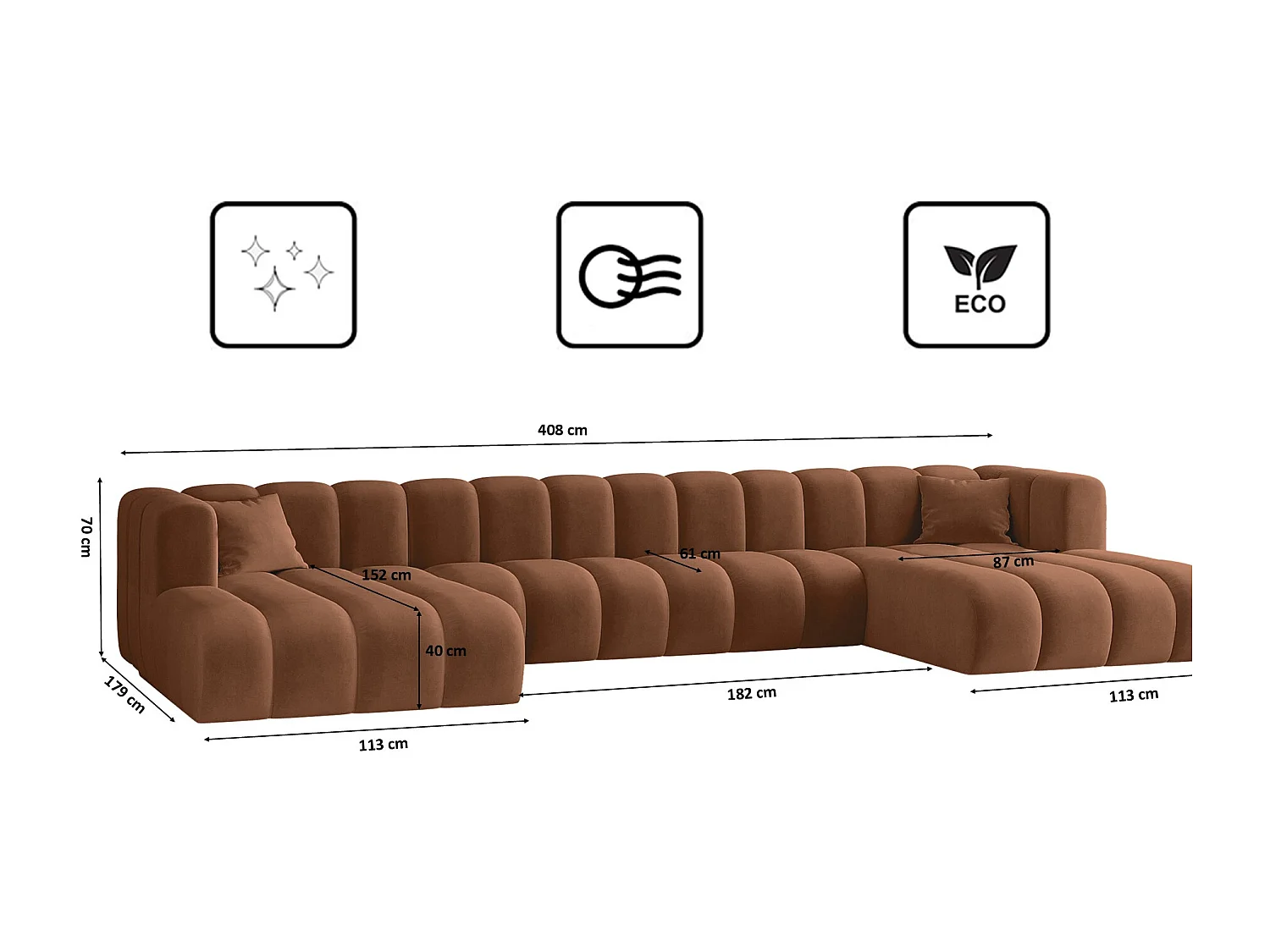 Canapé d'angle U-de Sofa Grand U XL modulable en tissu Salvador Brown