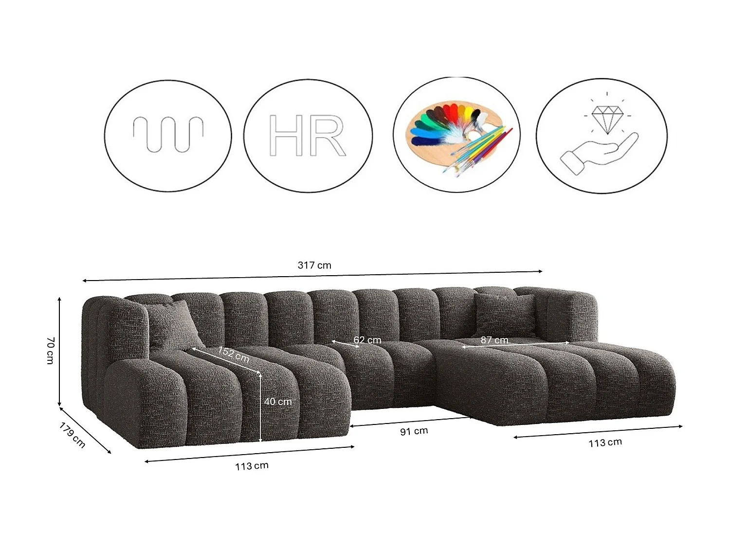 Ecksofa, U-form Sofa Grand modular stoff Haga Graphit