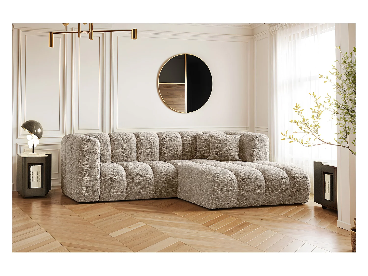 Ecksofa, L-form Sofa Grand modular stoff Haga Beige Rechts