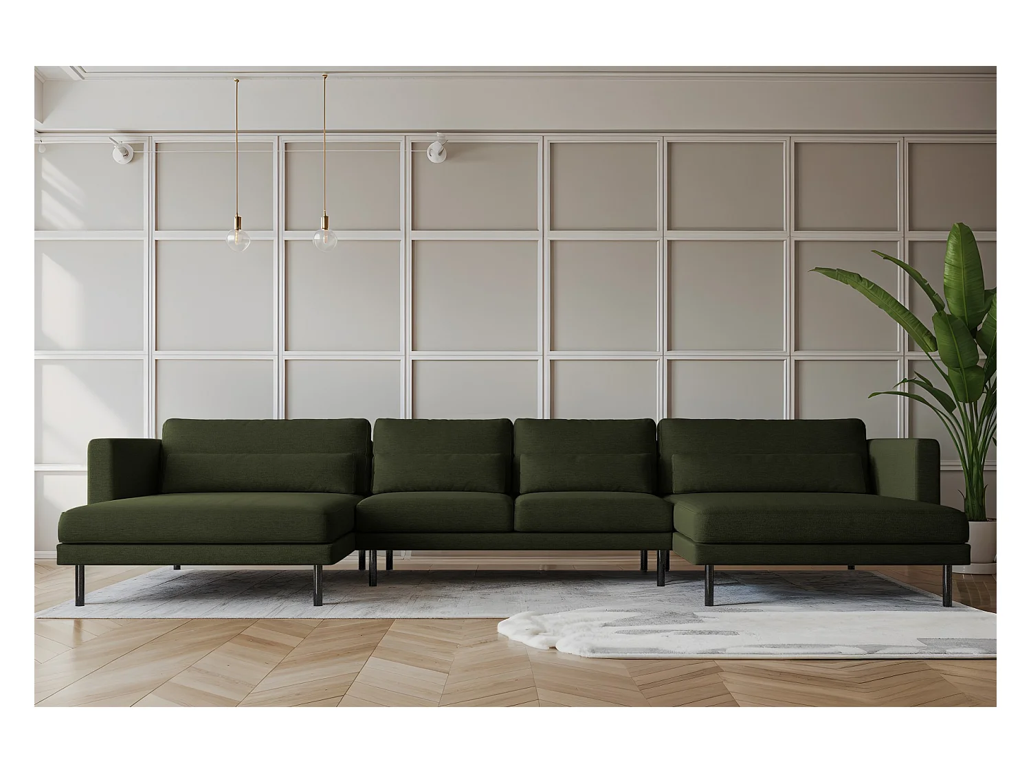 Ecksofa DANI in U-Form Stoff Verita Dunkelgrün