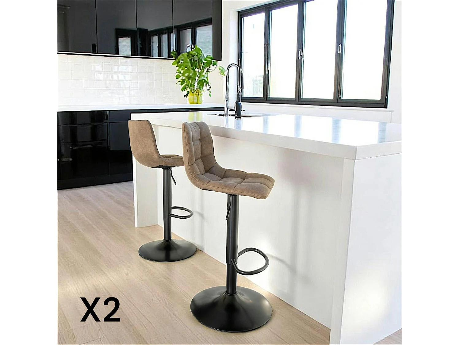 Tabouret de bar réglable en hauteur, marron clair (lot de 2) SAVONE