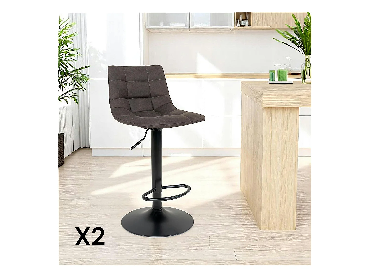 Tabouret de bar réglable en hauteur, gris foncé (lot de 2) SAVONE