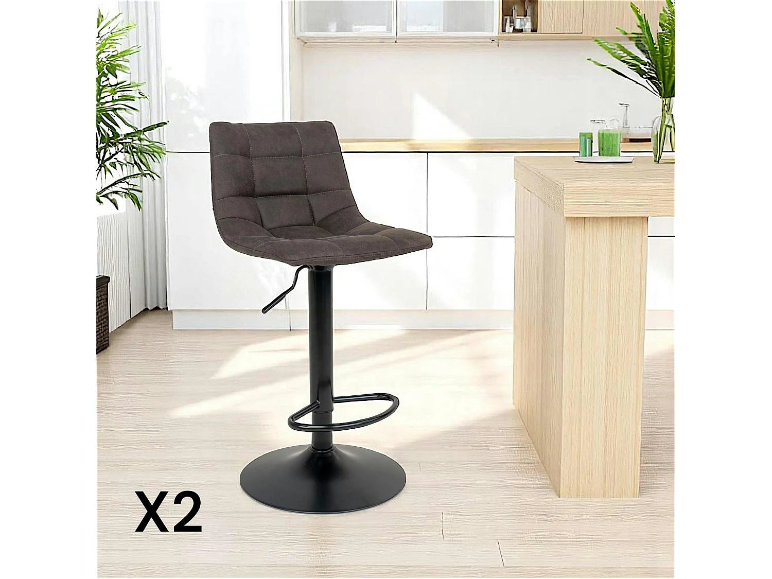 Tabouret de bar réglable en hauteur, gris foncé (lot de 2) SAVONE