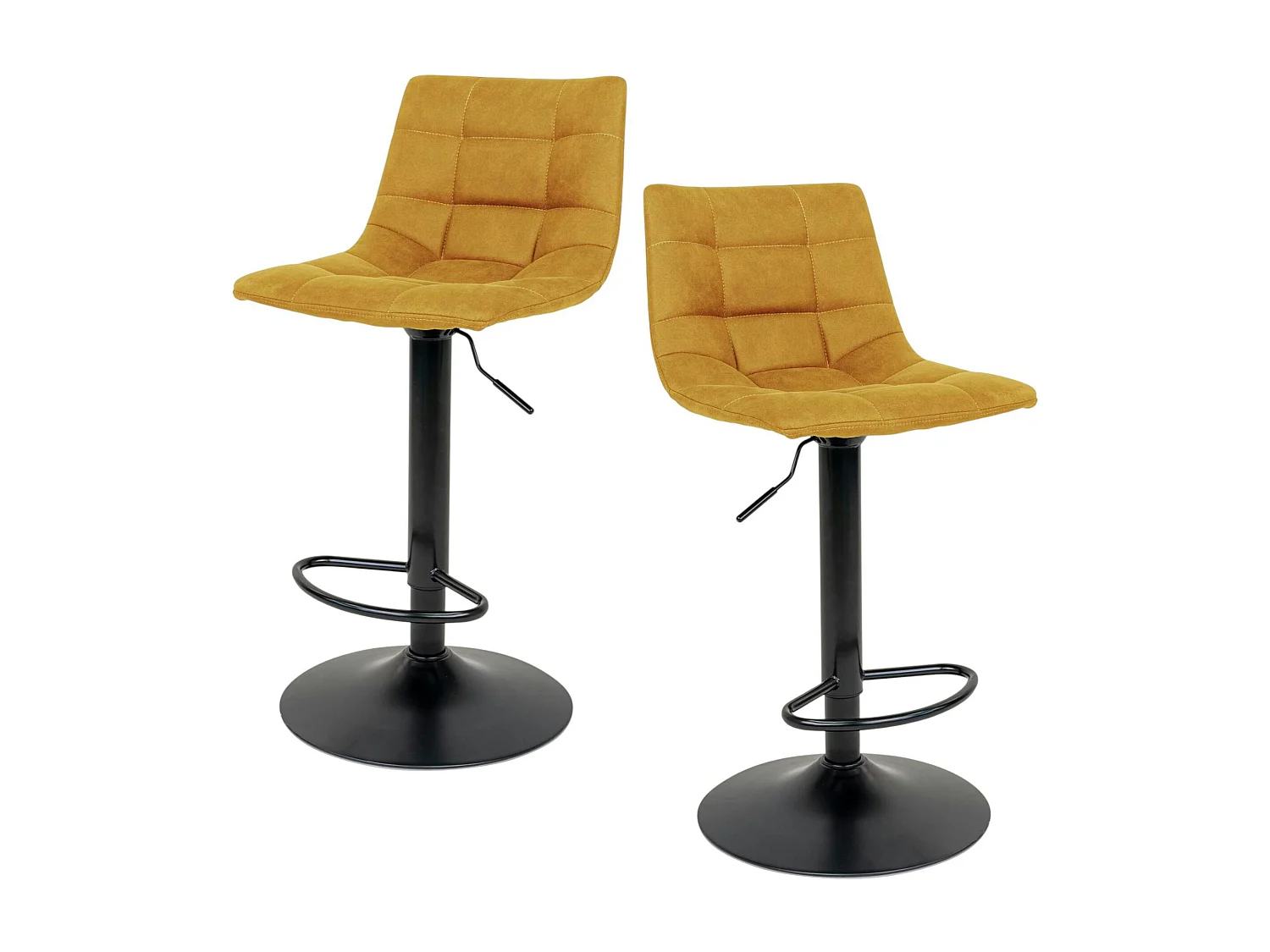 Tabouret de bar réglable en hauteur et pivotant, velours moutarde (lot de 2) SAVONE