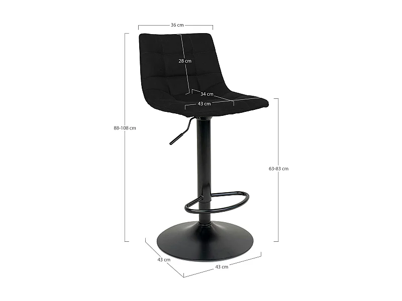 Tabouret de bar noir velours, réglable en hauteur et pivotant (lot de 2) SAVONE
