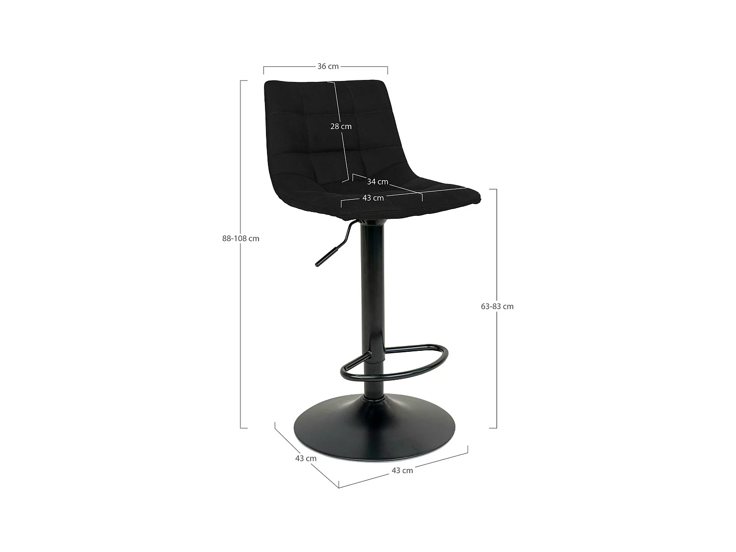 Tabouret de bar noir velours, réglable en hauteur et pivotant (lot de 2) SAVONE