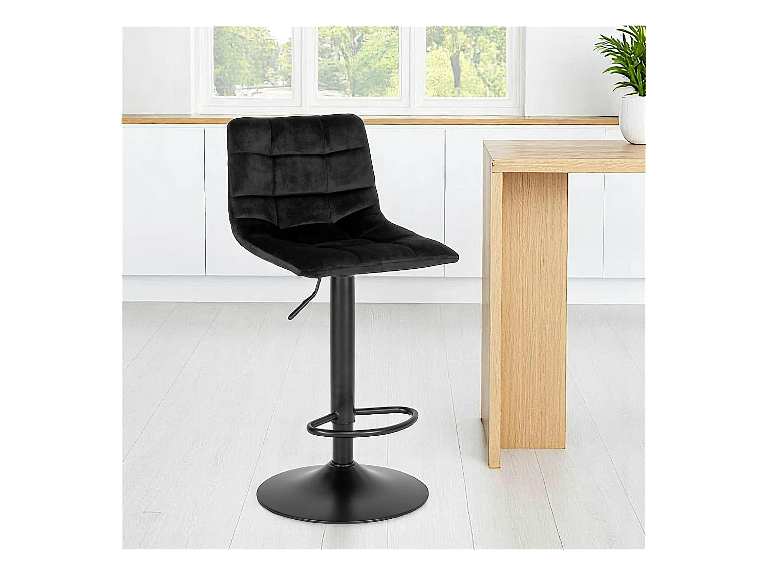 Tabouret de bar noir velours, réglable en hauteur et pivotant (lot de 2) SAVONE