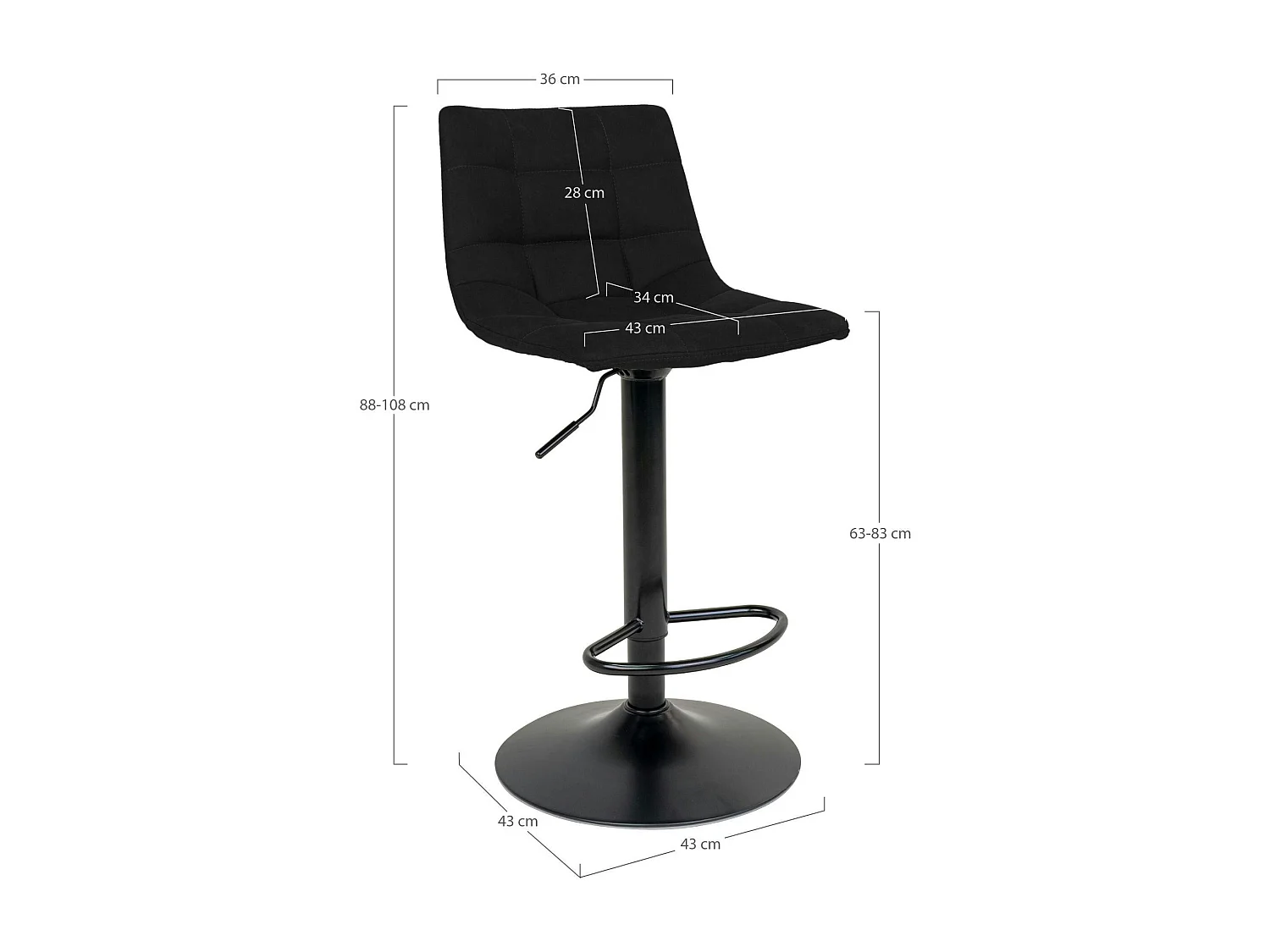 Tabouret de bar noir velours, réglable en hauteur et pivotant (lot de 2) SAVONE