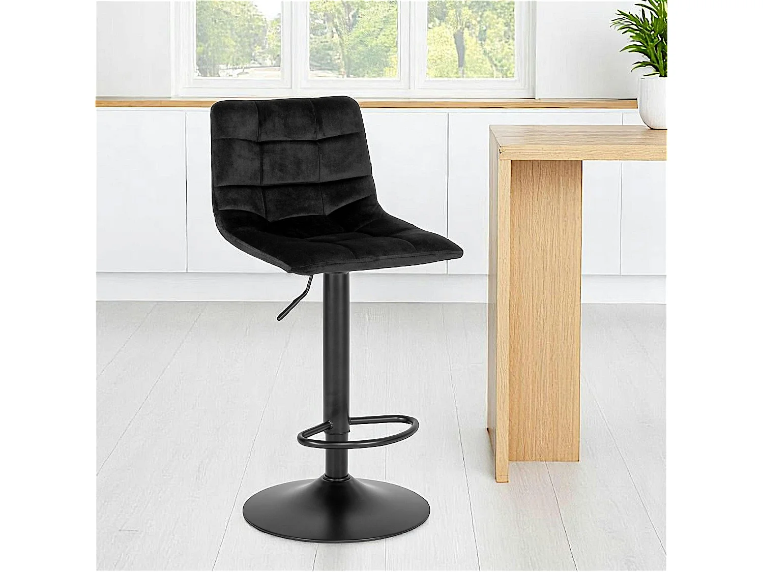 Tabouret de bar noir velours, réglable en hauteur et pivotant (lot de 2) SAVONE