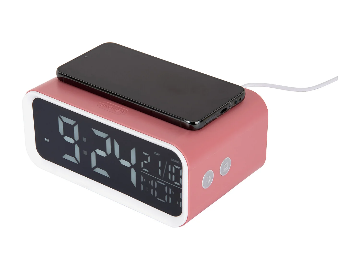 Réveil LED épais avec chargeur de téléphone - Rose tan