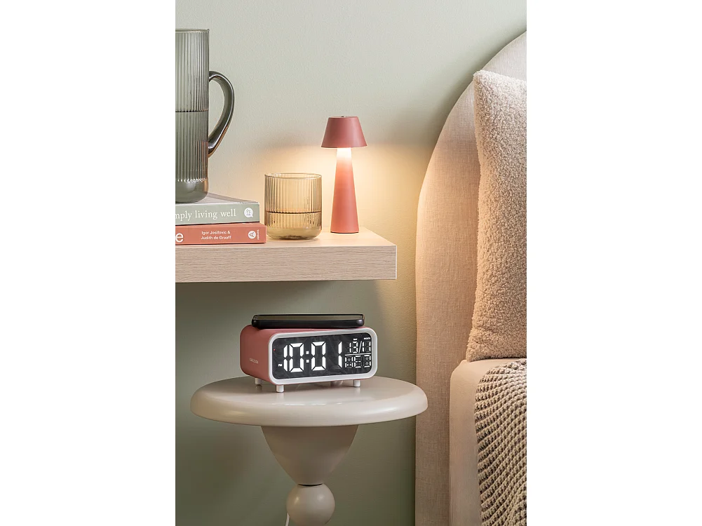 Réveil LED épais avec chargeur de téléphone - Rose tan