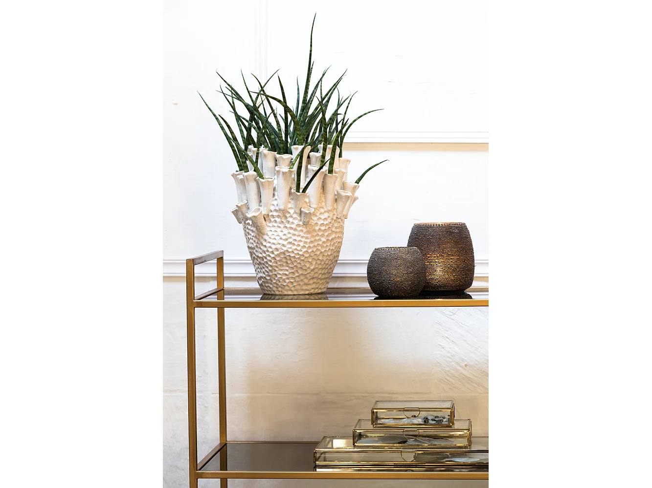 Jarrón KYRAL - Ø27,5x27,5cm - Blanco