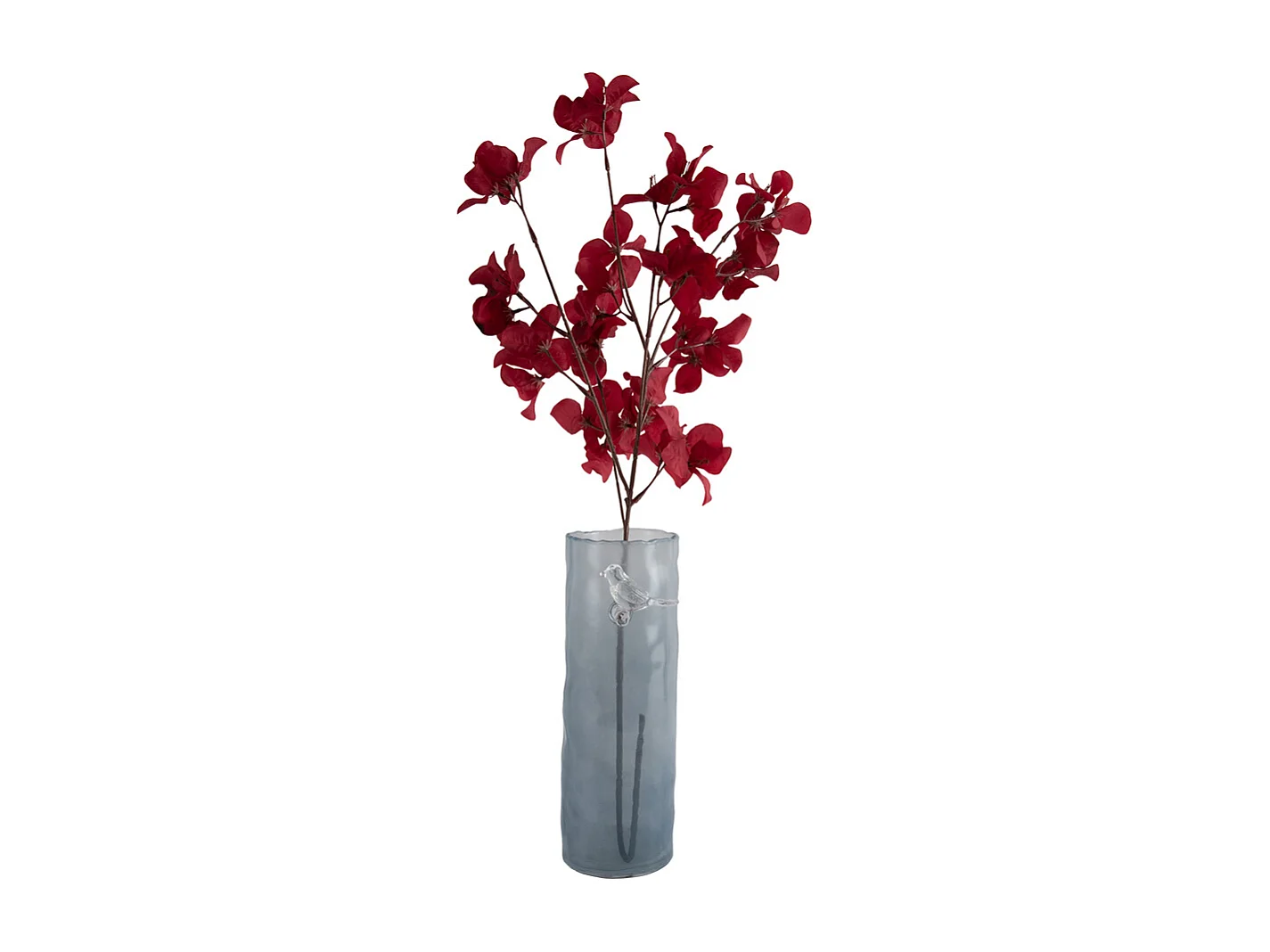 Vase Oiseau sur Branche Grand - Bleu Brumeux