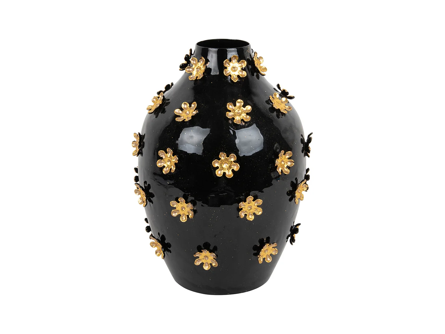 Vase Fleurs Dorées - Noir