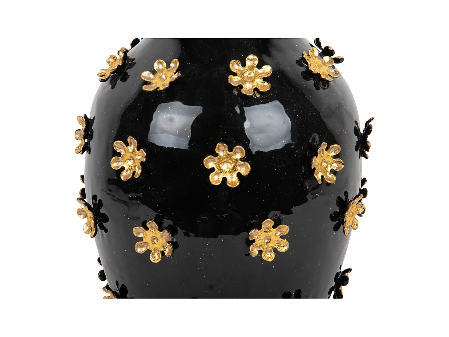 Vase Fleurs Dorées - Noir