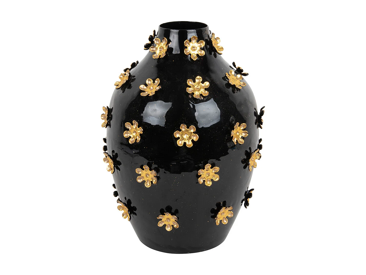 Vase Fleurs Dorées - Noir