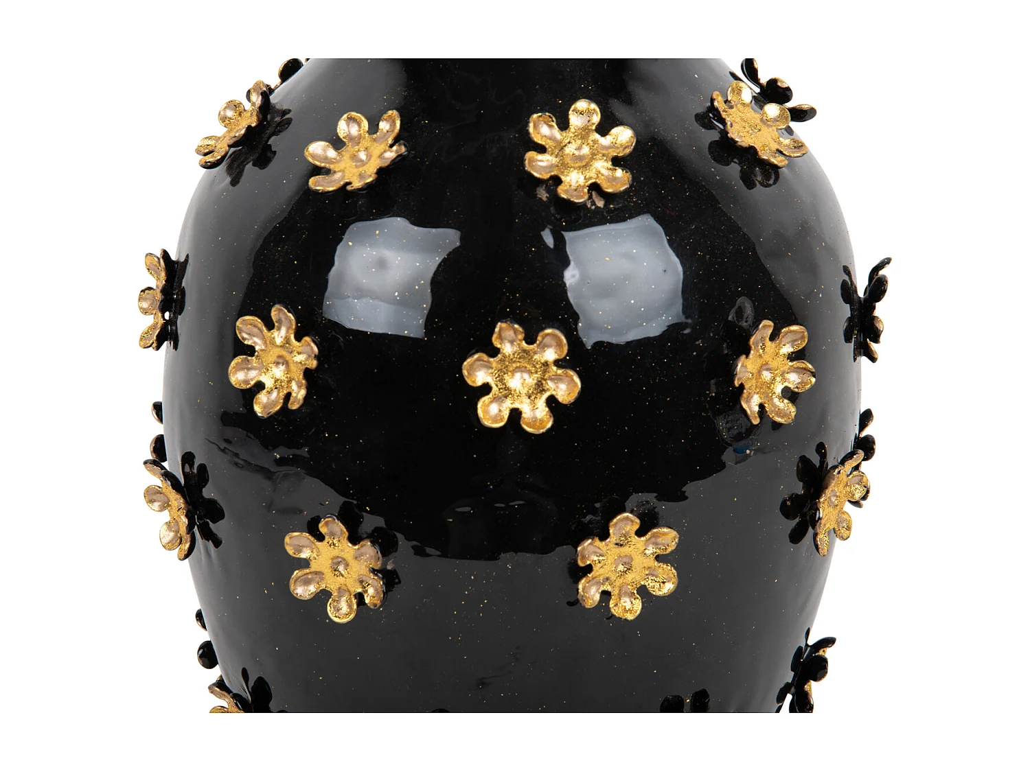 Vase Fleurs Dorées - Noir