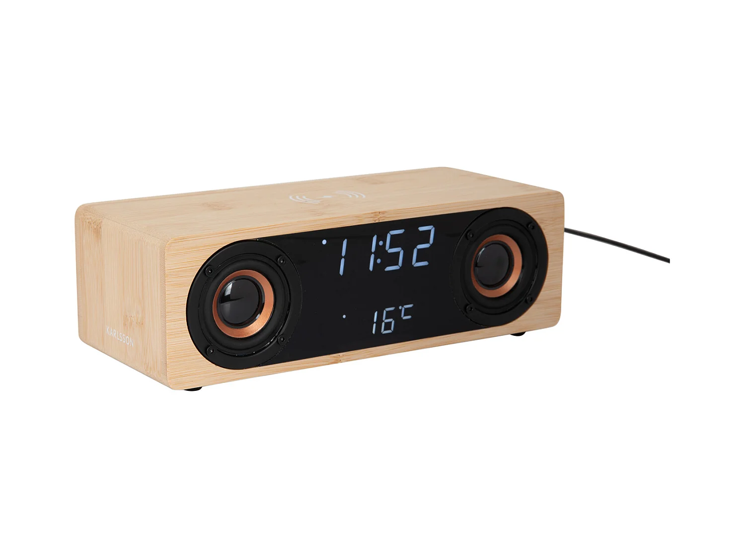 Réveil classique avec haut-parleur Bluetooth et chargeur de téléphone - Bambou