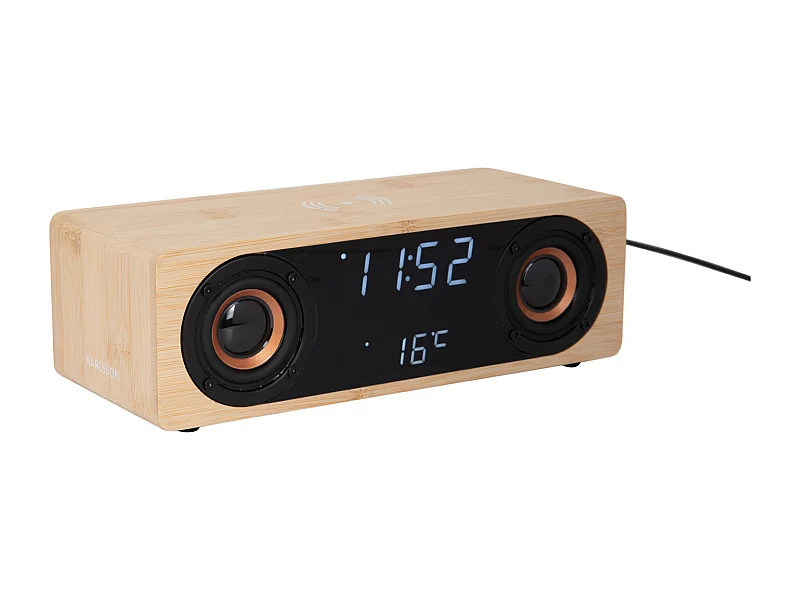 Réveil classique avec haut-parleur Bluetooth et chargeur de téléphone - Bambou