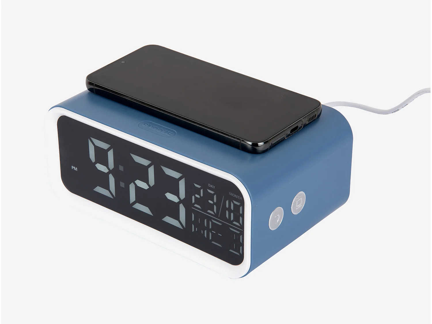 Réveil LED épais avec chargeur de téléphone - Bleu classique