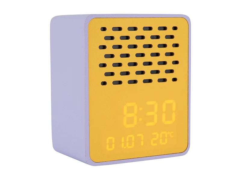 Reloj despertador con sonido Bluetooth y vibración divertida (morado y amarillo)