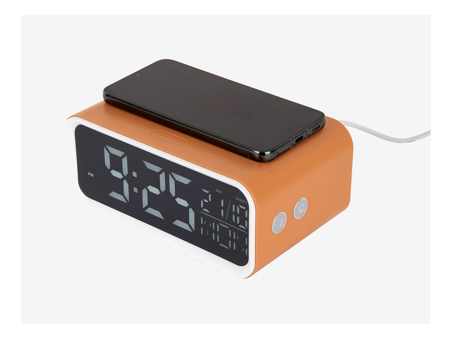 Réveil LED épais avec chargeur de téléphone - Jaune ocre