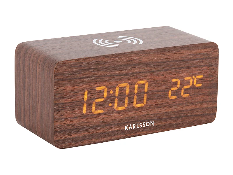 Weckerblock mit Telefonladegerät LED - Dunkles Holz